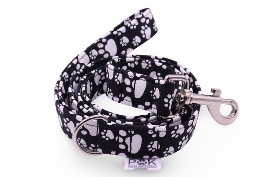 Black & White Paws Dog Lead